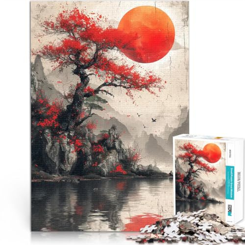 Rompecabezas de 1000 Piezas para Adultos Luna roja Flor de Cerezo Desafío difícil para aliviar el estrés Decoración 50x70cm