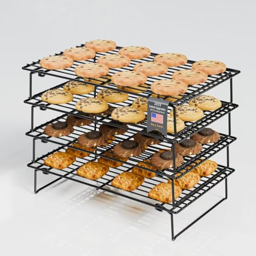 Racks de refroidissement 4PCS pour la cuisson et la cuisson, pliables 4 niveaux 10 X16 lots froids de biscuits, anti-adhésif et BPA-Free, four et lave-vaisselle Safe (Noir-100)