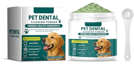 Zahnpflege Pulver für Hunde & Katzen Zahnreinigungspulver Zahnsteinentferner Hund I Natürliche Zahnreinigung Hund gegen Mundgeruch & Zahnstein I Zahnpflege Hund I 100 g (Green, 6.3cm)