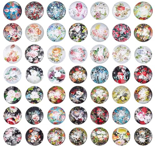 PH PandaHall 48 Stile Ovale Glas Cabochons Blumenmuster Mosaikfliesen Florales Mosaik Cabochon Flacher Rücken Glas Cabochons für Schmuckherstellung Ohrring Handarbeiten Weihnachtsdekoration 40x25mm
