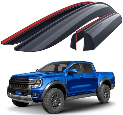 Goodyear Windabweiser für/kompatible mit Ford Ranger 22-26 - Klebe 4 St. | Regenabweiser Autofenster Regenschutz Ford Ranger SuperCrew – bruchsicher Polycarbonat, kratzt nicht, wetterfest, frischluft