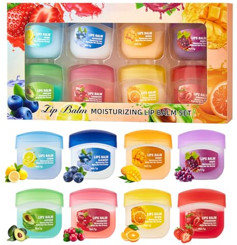 8 Stück Fruit Lippenbalsam Set,Hydrating Lip Balm Set,Lippenmaske gegen Trockenheit & Fältchen,Lippenpflege Set für Sehr Trockene Lippen,Feuchtigkeitsspendender Lipgloss,Geschenk für Mädchen,Teenager
