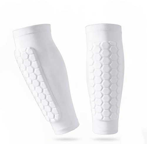 1 Pair Soccer Shin Guards,Shin Pads Boys Girls,Shin Pad Sleeves with Breathable Elastic Honeycomb Padding,Football Ski Pad Socks,Sports Protector Sleeves Defender for Men Women Teenagers (White,M)