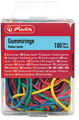 Herlitz Rubber Ring 20 – 70 mm Diameter Pack of 100 in Wall-Mounted Box/Assorted Colours