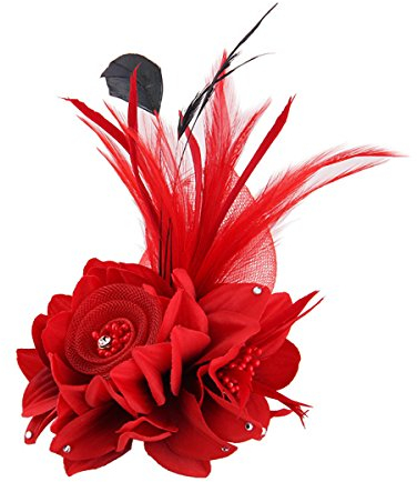 Cheerlife Hochzeit Haarspangen Haarclips mit Blumen Haarblume Federn Ansteckblume Anstecknadel Brosche Rot