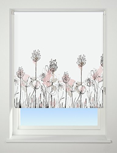 UNIVERSAL Floral Border Patterned Thermal Blackout Roller Blind, Pink, W120cm