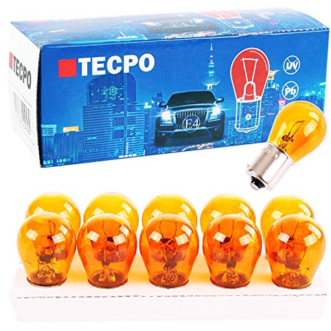 TecPo 10 bombillas intermitentes PY21W 12 V 21 W Bombilla esférica BAU15S para intermitentes