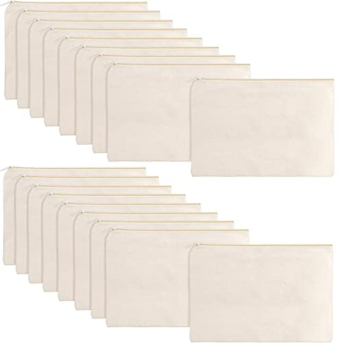 meekoo 16 Pack Blank Canvas Pouch Zipper Cosmetic Bag Bulk Plain Makeup Pouch Sublimation DIY Craft Multipurpose Travel Toiletry Bag for Makeup Cosmetic Stationary Storage Organizer(L,Beige)