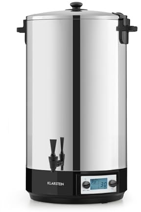 Klarstein KonfiStar 60 Digital Preserving Cooker, 60 L Canning Pot & Hot Drink Dispenser, 2500 W, 30-100°C, Timer 1-180 min, Keep-Warm Function, Locking Lid, Polished Stainless Steel
