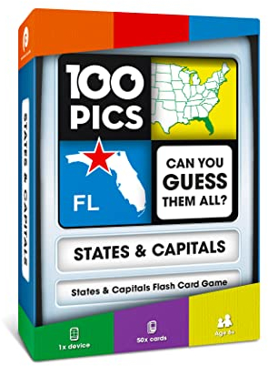 100 PICS US States & Capitals Flash Cards | All 50 States and Capitals to Learn | Fun and Functional Case | Ultimate Flashcards for United States Geography | Card Games for Kids and Adults | Ages 6+