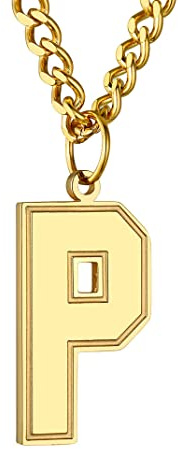 GoldChic Men Initial letter Necklace, Stainless Steel Custom SablonUp Jersey Athletes Alphabet Necklace with 4mm Cuban Chain, 18K Gold Plated/Black Rhodium Plated Personalized Sport Jewellery