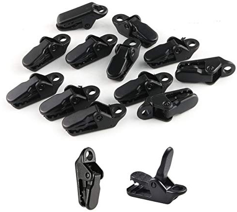 E-outstanding 12-Pack Small Outdoor Camping Awning Point Hook Tent Windbreak Clamp Plastic Crocodile Clip 33x10x13mm, Black