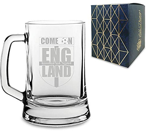 Engraved Football Tankard, Come On England Football Shield Design with Gift Box, Euro Football Soccer Championship Flag