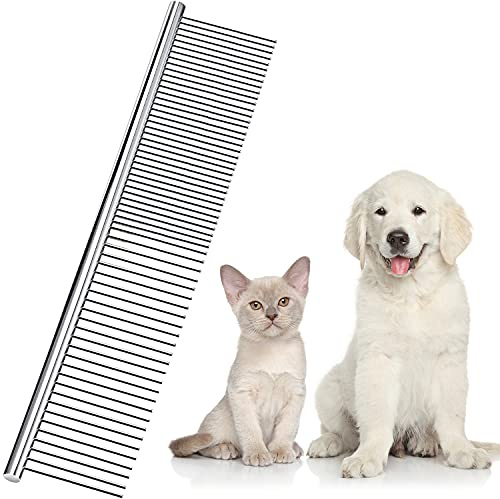 Boao Peigne d’Animaux de Compagnie en Acier Inoxydable Peigne de Toilettage d’Animaux de Compagnie Peigne de Chiens à Dents Rondes pour Chiens et Chats avec Cheveux Emmêlés Longs/Courts (19 x 4 cm)