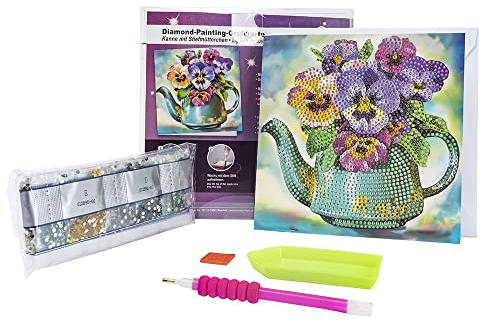 Ideen mit Herz Carte de vœux avec strass - Édition diamant - 16 x 16 cm - 370 g/m² - Avec pierres, enveloppe et outils (pichet et pensées