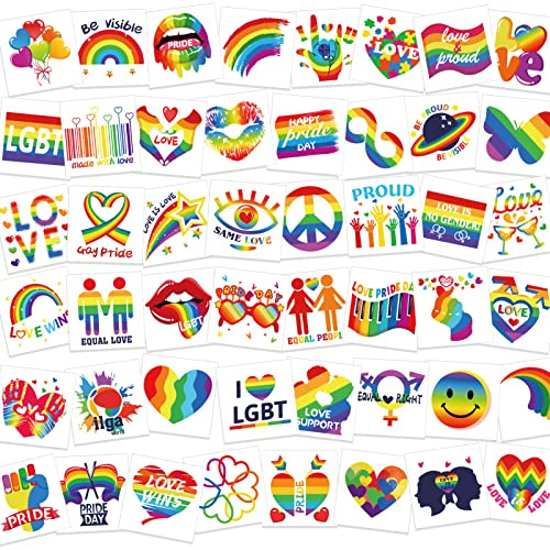 HOWAF 96pcs LGBT Gay Pride Temporäre Tattoos, Regenbogen Temporäre Tattoos Regenbogen Flagge Aufkleber Wasserdichter Tätowierungs Abziehbilder für Körperfarben für Gay Pride Feiern für Männer Frauen