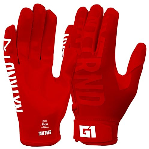 Nxtrnd G1 Youth Football Gloves, Kids Sticky Receiver Gloves (Red, Youth Large)