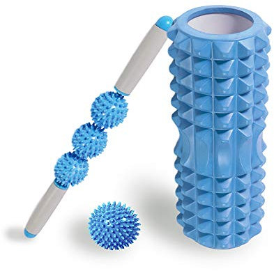 LTLCLZ Fitness Pilates Foam Roller Blocks Suit Yoga Column Massage Relax Ball Yoga Stick Für Rücken Taille Arm Bein Fuß Massage Trainer,Blau
