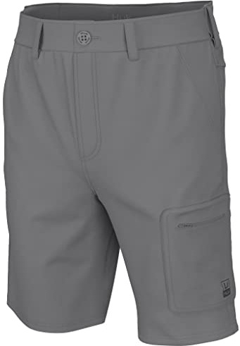 HUK Pantalones Cortos de Pesca Next Level de 10.5 Pulgadas para Hombre, de Secado rápido, Gris (Overcast Grey), Large