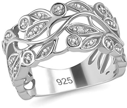 SHOP LC Diamantring im Blattdesign für Damen aus 925er Sterlingsilber, 585 platiniert – Ideal zur Verlobung, zum Jahrestag, zur Hochzeit oder als Geschenk für besondere Anlässe