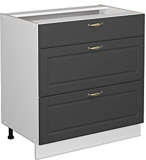 Vicco Mueble bajo de Cocina Fame-Line, Antracita-Oro/Blanco, 80 cm con 3 cajones, sin encimera