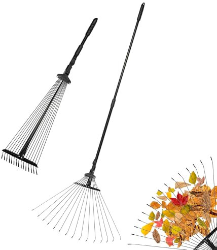 Munnie Adjustable Garden Rake (38-63 Inch) with 25 Tines – Lightweight, Durable, and Versatile Rake for Soil, Moss, and Lawn Levelling – Suitable for Artificial Grass, Lawns, and Outdoor Clean-Up