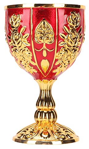 Gold Chalice Pimp Cup Wine Goblet Metal Chalice Gold Chalice 4 Inch High Zinc Alloy Retro Embossed Flower Pattern Elegant Pimp Cup for Party Banquet Bar Gold Red (Gold Red)