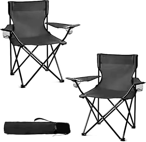 AMD Nexus Camping Chair Lightweight Folding Cup Holder Carry Bag 100kg Capacity (Pack of 2, Black)