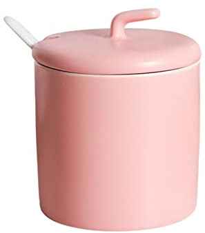 Azucarero de cerámica, azucarero doméstico con cuchara, recipiente de azúcar de color sólido, tarros de porcelana y especias, azucarero con tapa conveniente-rosa-250ml ( Color : Roze , Size : 250ml )