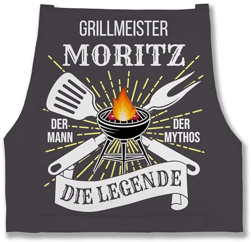 Schürze - Grillschürze Herren Männer - Grillmeister Der Mann Der Mythos Die Legende mit Name - Lustiges Geschenk Grillen Papa Vatertag Geburtstag - 85x69 - Anthrazit - für grillzubehör