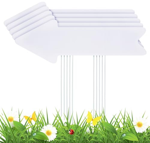 PATIKIL 17 x 6 En Blanco Flecha Carteles con Estacas 10pcs Plástico Boda Direccional Jardín Cartel para Bricolaje Exterior Jardín Parque Advertencia Garaje Venta Fiesta Blanco