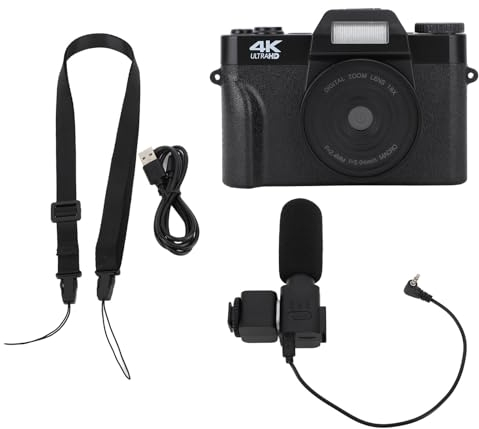 Fockety 16 Fach Zoom Videokamera Camcorder, 3 Zoll LCD Bildschirm, 48 MP Digitalkamera Recorder, 256 GB Vlogging Kamera mit Tragegurt, Mikrofon, 4K HD Videoaufzeichnung, Handycam
