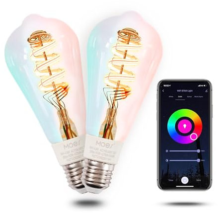 MOES Alexa Smart Glühbirne E27 Vintage, WLAN RGB LED Lampe, Dimmbar, 5W, 2700K-6500K Warmweiss & Kaltweiß, Edison Birne, Musiksynchronisation, 16 Mio. Farben, Kompatibel mit Alexa & Google Home,2 Pack