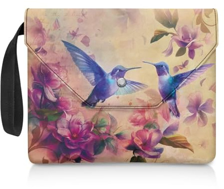 Poceacles kolibri blommigt bokskydd för bokälskare bokomslag med handtag och extra ärmficka idealisk för pocketbok inbunden bibel, 30 x 23 cm
