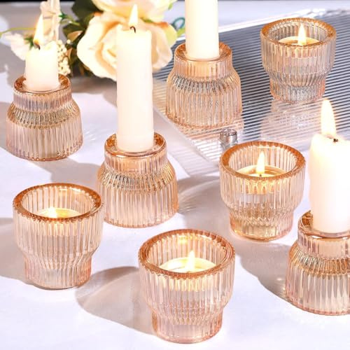 Azuritek 12pcs Gold Taper Candle Holders, Glass Candlestick Holders