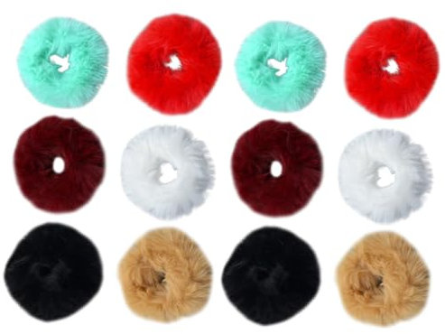 Healvian 12stücke Plüsch Haargummis Imitation Kaninchenhaar Zopfgummis Für Damen Weiß Blau Schwarz Weinrot Und Khaki Stilvolle Haarschmuck Für Jede Gelegenheit