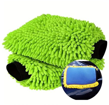 Tek Automotive Twin Pack 2in1 Microfibre Wash Mitts - Double Sided Noodles & Mesh Car Cleaning Gloves, Car Washing Kit Essential, Scratch-Free, Tar & Grime Removal, Super Absorbent, Car Care Products