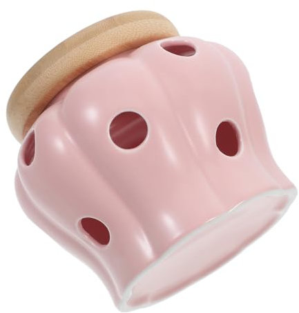 PRETYZOOM Pot de conservation en céramique à l'ail pots de cuisine pour le stockage conservation de l'ail et de l'oignon panier de rangement gingembre ail conteneur de stockage bambou rose
