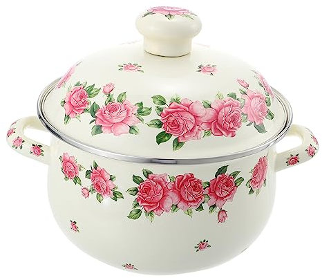 PHENOFICE Olla De Sopa Esmaltada De 20 Cm Rosa Asas Dobles De Esmalte, Espesa Revestimiento, Para Guisar y Cocinar Saludable Cocina Doméstica Tapa