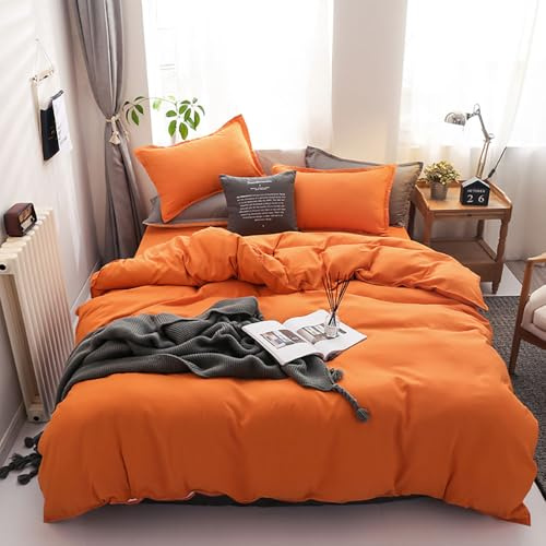 Highdi Set di Biancheria da Letto Matrimoniale 4 Pezzi Microfibra Set Copripiumino Singolo Doppio con Chiusura a Zip, 1 Lenzuolo +1/2 Federe (Arancio,Letto 2,0 m 200x230cm)