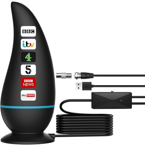 2025 Indoor TV Aerial, Digital TV Ariels Indoor 350+ Miles Long Range with Signal Booster for Freeview, Amplified Digital TV Antenna 4K 1080P HD with 18Ft Long Cable