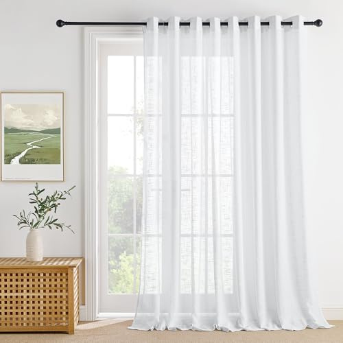 PONY DANCE Cortinas de 3 Metros Translucidas con Ojales, Visillos con Aspecto de Lino Dormtiorio/Salon/Separador del Ambiente 1 Pieza,300x260cm,Blanco