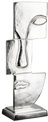 Modern Muse Deko-Skulptur, Abstraktes Gesicht, Aluminium Silber, 44 cm Höhe