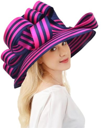 Damenhut, Derby, elegant, Kirchenkappe, formell, Satin, Hochzeit, Bowler, Marineblau / Rot, Marineblau und Rosa, 56 to 59cm