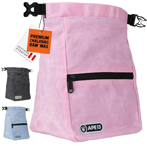 APE13® Chalkbag Bouldern in 3 Farben – Robuster Magnesiabeutel mit Rolltop & Magnetverschluss – Chalk Bag groß mit Bürstenhalter & Reißverschlusstaschen – Kletter & Boulder Zubehör