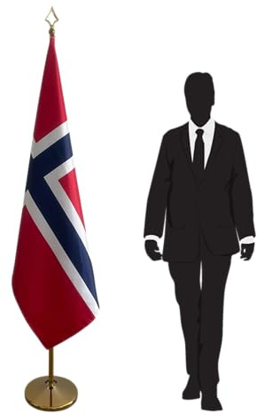 Bandera noruega con mástil y base – Bandera de pie para interior o exterior – uso oficial o decorativo. Código CN7-NO-L