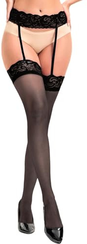 EVELIFE Stockings for Women Suspenders Belt for Stockings Sheer Lace Top Thigh High Halloween Costume Accessories for Women and Girls for Valentine's Day (M, Black)
