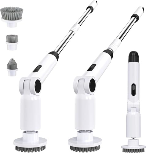 Luctry Brosse Nettoyage Electrique, Brosse Nettoyage Salle de Bain,Manche RéGlable avec Affichage pour Salle de Bain, Baignoire, Toilettes, Cuisine (White)