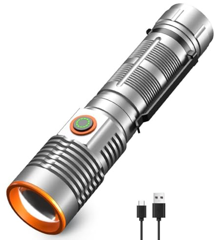 WholeFire Lampe de poche LED rechargeable, base magnétique, extrêmement lumineuse, 20 000 lumens, rechargeable par USB, lampes de poche à piles, zoomable, étanche, pour le camping