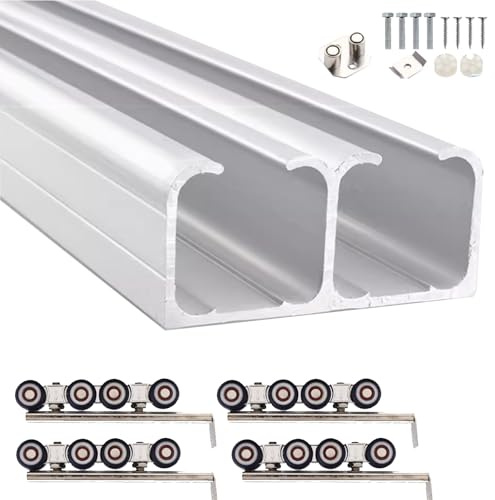 Sliding Door Track Kit for Outdoor Shed - 6.6ft Sliding Barn Door Hardware Double Door Rail System Smooth & Quiet Operation Customizable Sliding Rieles para Puertas Corredizas